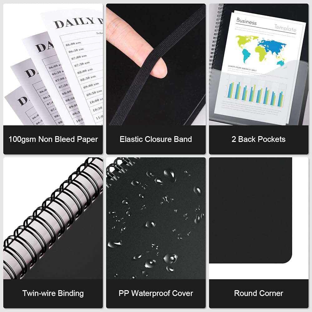 Planner Undated, Asten Daily Planner Agenda with To Do List, Hourly Schedules for Women and Men, Spiral Appointment Book with Elastic Closure, Inner Pocket 8.5" x 11" (Black) - Image 5