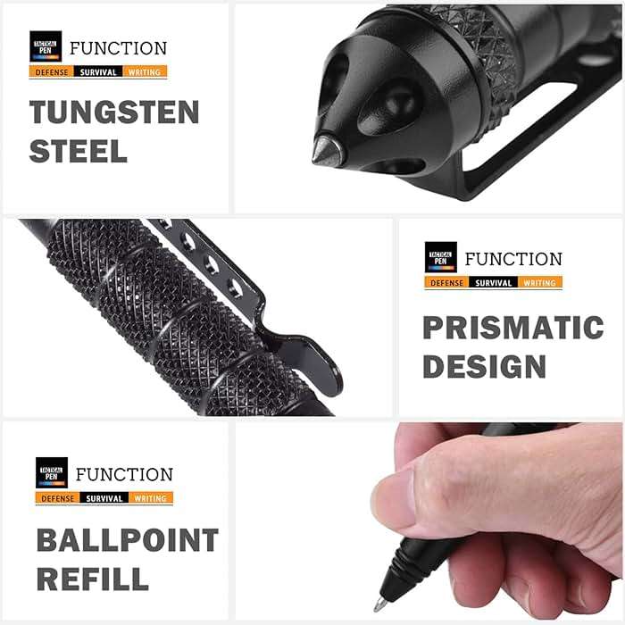 2 Pack Military Tactical Pens with 8 Black Refills, Emergency Self Defense & Glass Breaker Pen, Multi-Functional Survival Tac Pens Gifts for Men Dad Husband Him - Image 3
