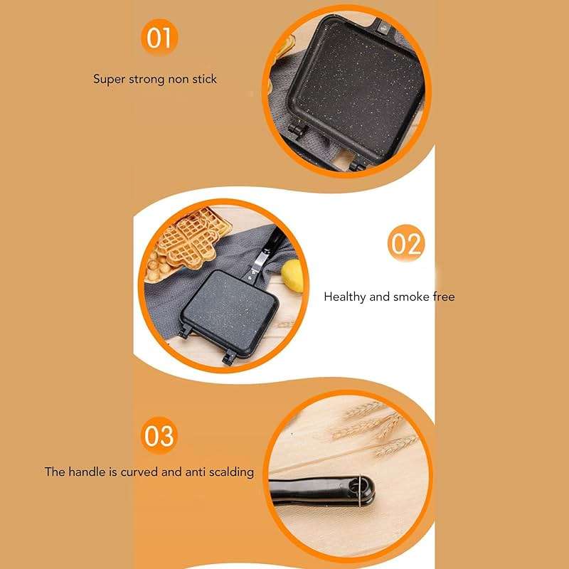 Double Side Frying Pan Nonstick Easy Flip Omelette Pan for Cake Toast Sandwich Breakfast Pancake Indoor Outdoor Cooking 13.8x5.9in - Image 5