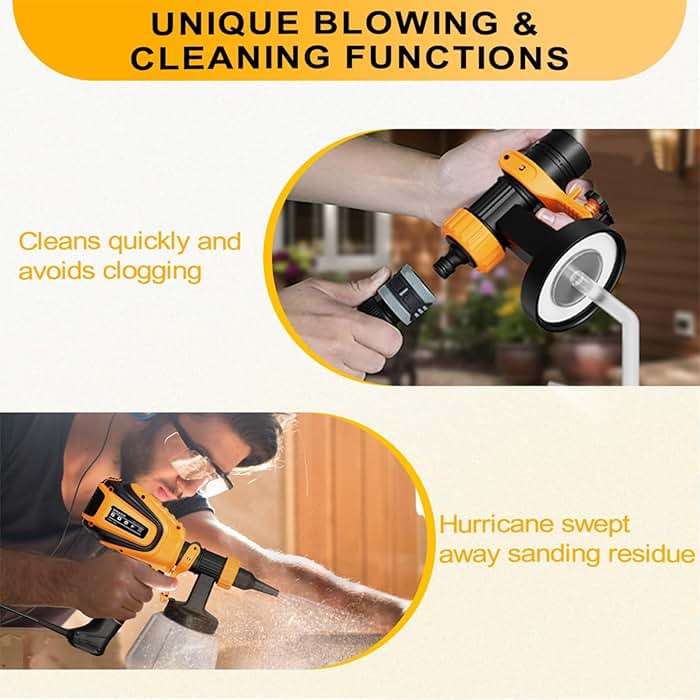 VONFORN Paint Sprayer, 700W HVLP Spray Gun with Cleaning & Blowing Joints, 4 Nozzles and 3 Patterns, Easy to Clean, for Furniture, Cabinets, Fence, Walls, Door, Garden Chairs etc. VF803 Yellow - Image 5