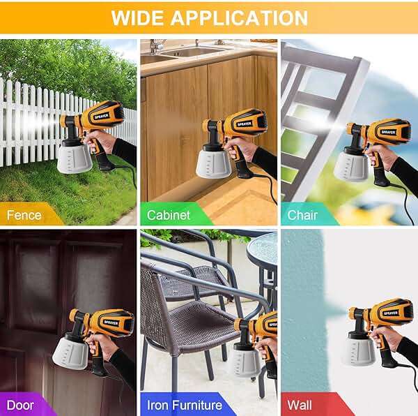 VONFORN Paint Sprayer, 700W HVLP Spray Gun with Cleaning & Blowing Joints, 4 Nozzles and 3 Patterns, Easy to Clean, for Furniture, Cabinets, Fence, Walls, Door, Garden Chairs etc. VF803 Yellow - Image 6