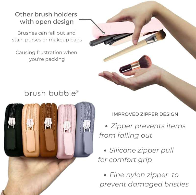 brush bubble silicone makeup brush holder travel case- A storage & makeup bag organizer for brush sets & makeup tools to protect make up accessories & bag, Pink(7.8 * 3.15 * 1") - Image 3