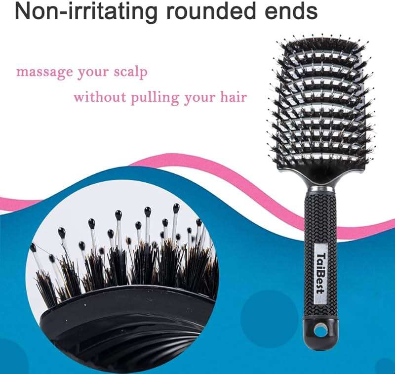 TaiBest Boar Bristle Hair Brush Set - Dry/Wet Hair Brushes Detangler for Fine, Thick, Curly Hair - Curved and Vented Hair Brush for Women, Men or Kids - Image 2