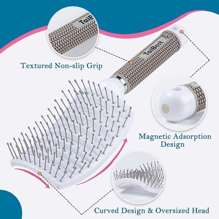 TaiBest Boar Bristle Hair Brush Set - Dry/Wet Hair Brushes Detangler for Fine, Thick, Curly Hair - Curved and Vented Hair Brush for Women, Men or Kids - Image 3