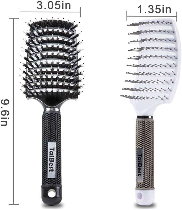 TaiBest Boar Bristle Hair Brush Set - Dry/Wet Hair Brushes Detangler for Fine, Thick, Curly Hair - Curved and Vented Hair Brush for Women, Men or Kids - Image 5