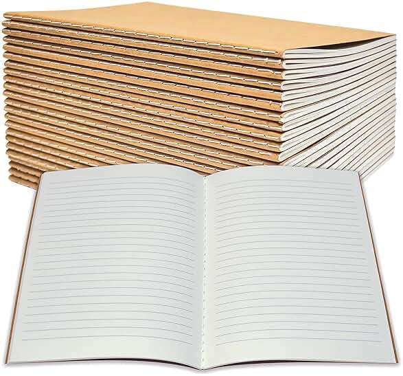 Better Office Products Kraft Notebooks with Lined Paper, 24 Pack, 8.3 in x 5.5 in, A5 Size, 60 Lined Ivory Pages, 80 gsm, Soft Cover Composition Notebooks, Stitched Spines, Kraft Travel Journals - Image 2