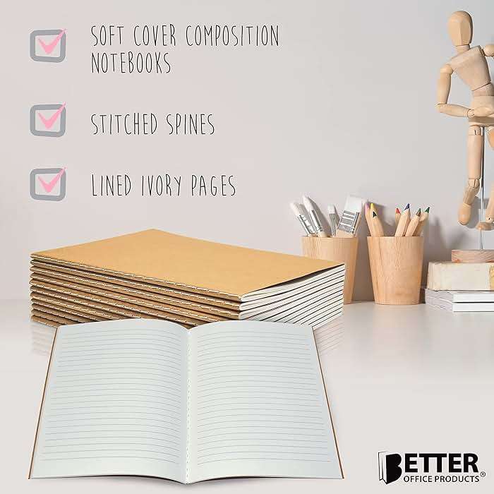 Better Office Products Kraft Notebooks with Lined Paper, 24 Pack, 8.3 in x 5.5 in, A5 Size, 60 Lined Ivory Pages, 80 gsm, Soft Cover Composition Notebooks, Stitched Spines, Kraft Travel Journals - Image 4