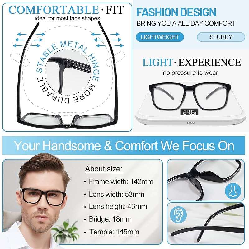 MARE AZZURO Oversized Reading Glasses Men Large Square Readers 1.0 1.25 1.5 1.75 2.0 2.25 2.5 2.75 3.0 3.5 4.0 5.0 6.0 - Image 4