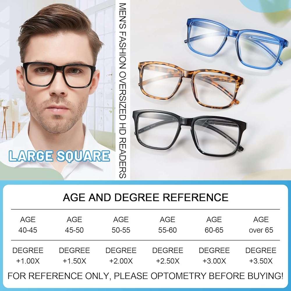 MARE AZZURO Oversized Reading Glasses Men Large Square Readers 1.0 1.25 1.5 1.75 2.0 2.25 2.5 2.75 3.0 3.5 4.0 5.0 6.0 - Image 5