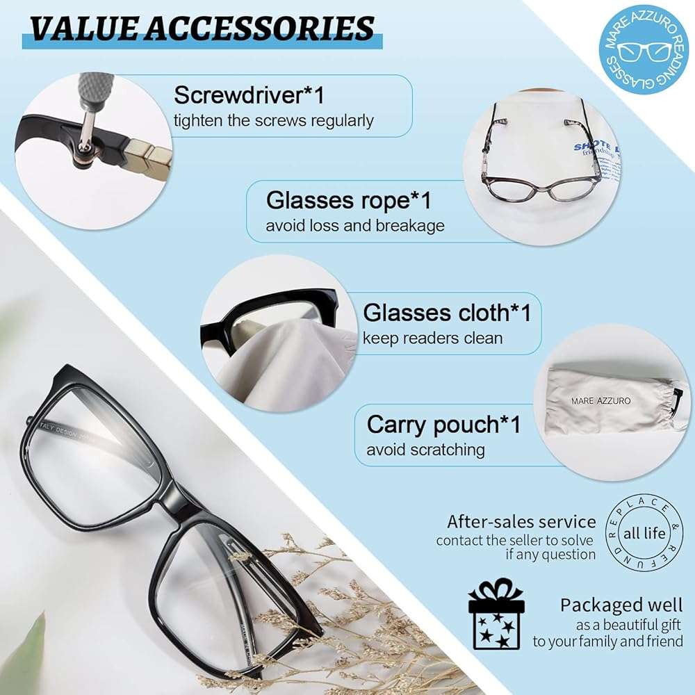 MARE AZZURO Oversized Reading Glasses Men Large Square Readers 1.0 1.25 1.5 1.75 2.0 2.25 2.5 2.75 3.0 3.5 4.0 5.0 6.0 - Image 6