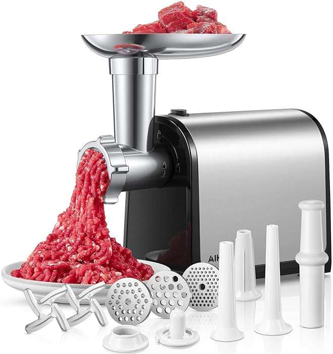 Electric Meat Grinder, Sausage Stuffer with 3 Sausage Tubes, 2 Blades, 3 Plates, 3200W Max, Meat Grinder Heavy Duty for Home Kitchen Use, Stainless Steel (Black) - Image 1