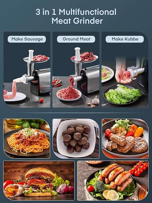 Electric Meat Grinder, Sausage Stuffer with 3 Sausage Tubes, 2 Blades, 3 Plates, 3200W Max, Meat Grinder Heavy Duty for Home Kitchen Use, Stainless Steel (Black) - Image 2