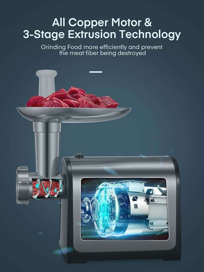 Electric Meat Grinder, Sausage Stuffer with 3 Sausage Tubes, 2 Blades, 3 Plates, 3200W Max, Meat Grinder Heavy Duty for Home Kitchen Use, Stainless Steel (Black) - Image 3