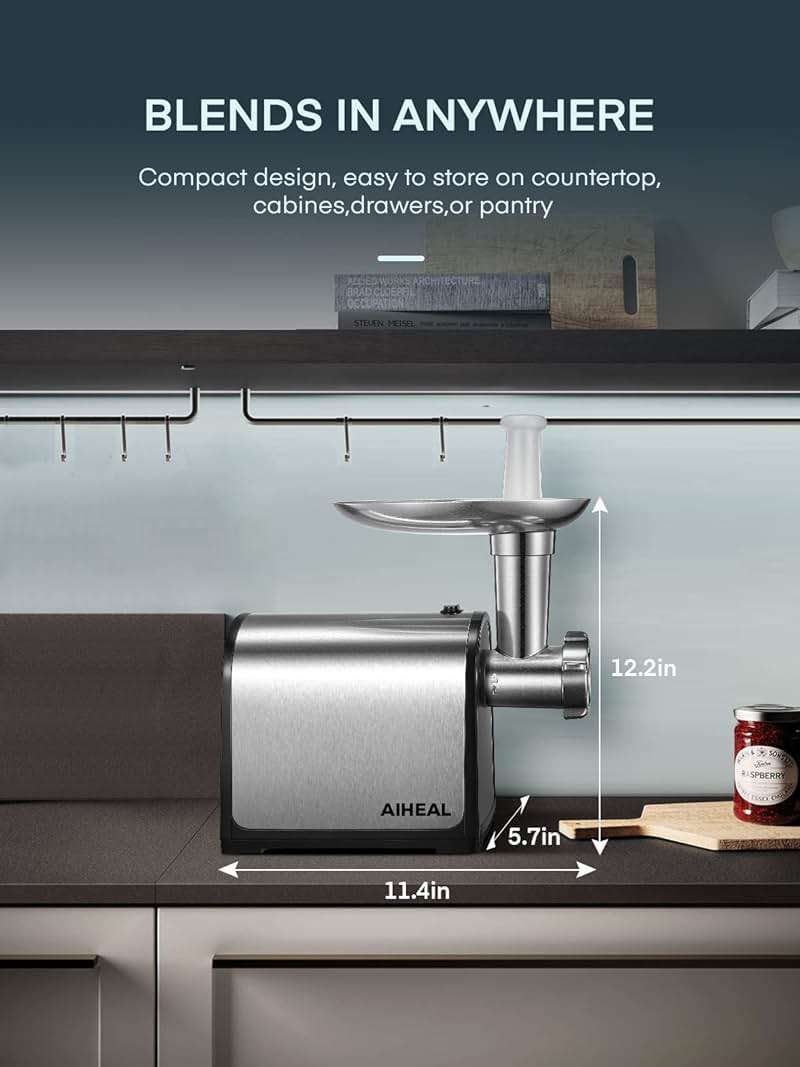 Electric Meat Grinder, Sausage Stuffer with 3 Sausage Tubes, 2 Blades, 3 Plates, 3200W Max, Meat Grinder Heavy Duty for Home Kitchen Use, Stainless Steel (Black) - Image 9