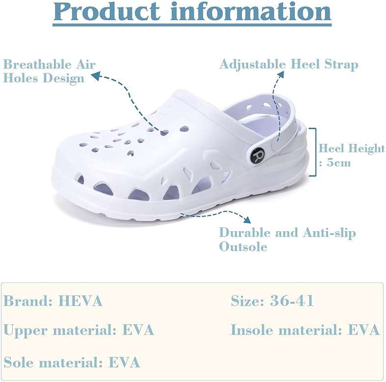 HEVA Adult Womens Garden Clogs,Classic Slippers Slip on Shoes Quick Drying Sport Sandals - Image 5