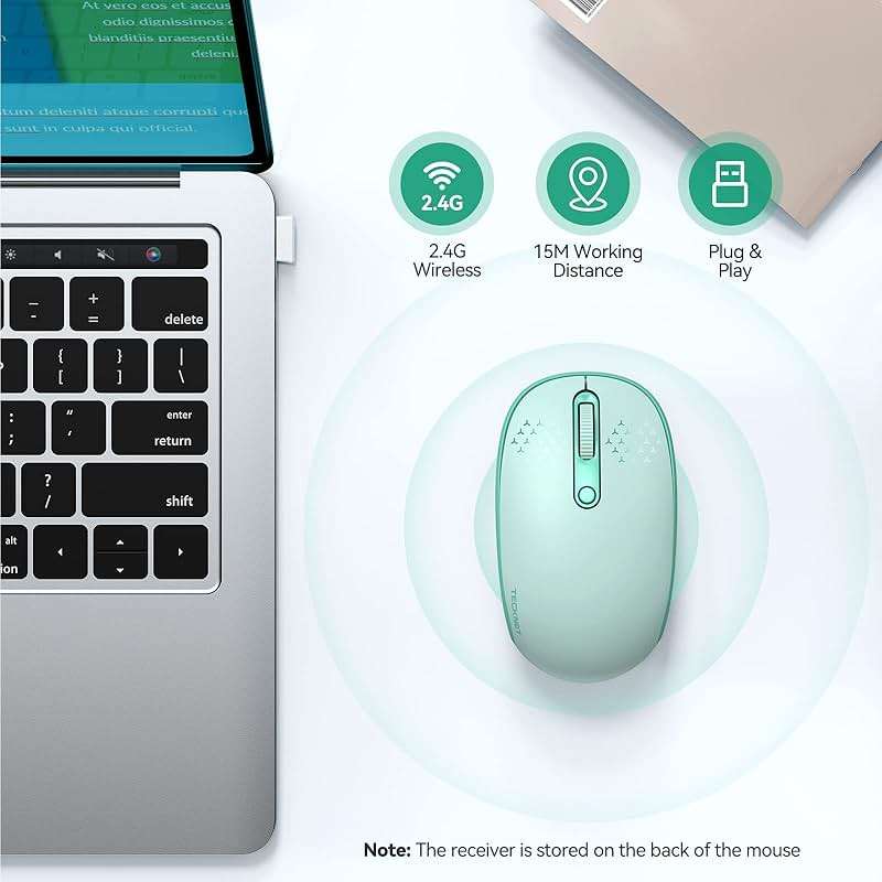 TECKNET Wireless Mouse for Laptop, 2.4G Quiet Computer Mouse with USB Receiver, 4 Buttons Portable Cordless Mice for Chromebook, Laptop, PC, Mac, 800/1200/1600 DPI - Mint Green - Image 2