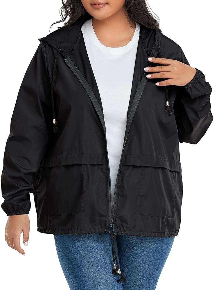 Zando Plus Size Rain Jacket Womens Waterproof - Lightweight Packable Raincoat Hooded Windbreaker Travel Rain Coat for Women - Image 3