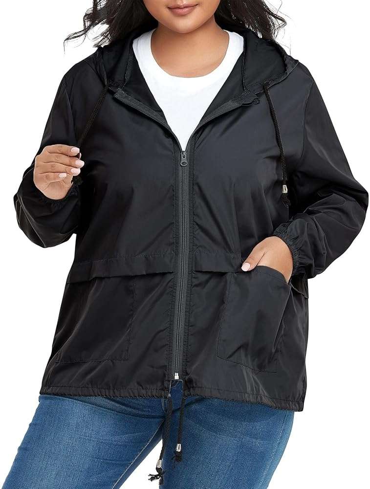 Zando Plus Size Rain Jacket Womens Waterproof - Lightweight Packable Raincoat Hooded Windbreaker Travel Rain Coat for Women - Image 4