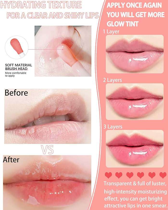Plumping Lip Glow Oil,Hydrating Tinted Lip Oil Gloss,Glow Reviver Lip Oil,Long Lasting Moisturizing Clear Lip Plumper Oil Tint for Lip Care Dry Lip,Christmas Makeup Gift for Women (#012 Rosewood) - Image 5