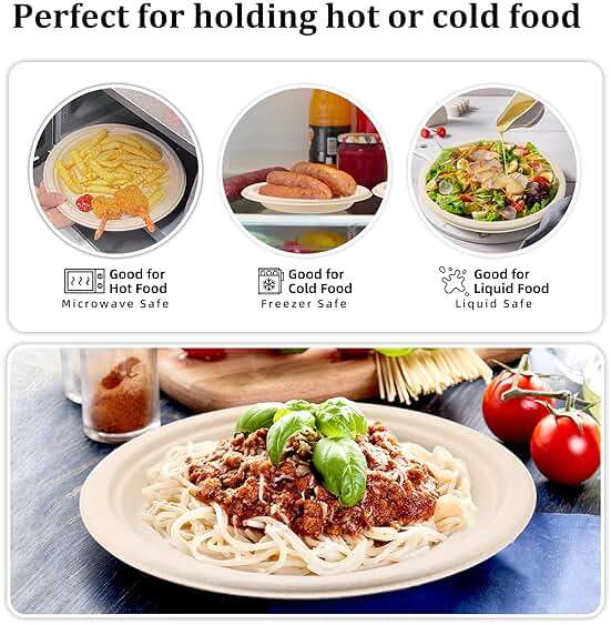 FEHHTO Compostable Paper Plates Set, 250PCS Disposable Heavy-Duty Sugarcane Plate and Eco-Friendly Utensil Biodegradable Dinnerware Plates, Extra Long Forks & Knives & Spoons for Party - Image 5