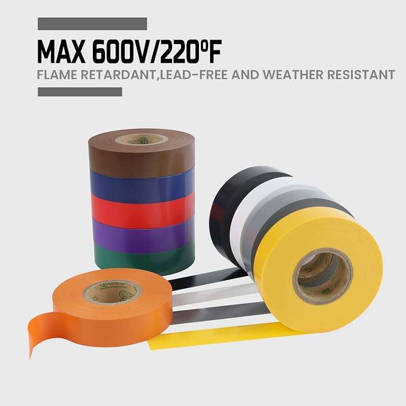 Lichamp 10-Pack Colored Electrical Tape Waterproof,3/4 inx66ft,Industrial Grade UL/CSA Listed High Temp Electrical Tape 10 Colors Electric Super Vinyl - Image 3