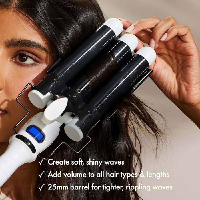 BONDIBOOST Wave Wand Hair Curling Iron Wand [25 mm], 1 Inch Ceramic Tourmaline Triple Extra Large Barrels + Long Lasting, Natural Looking Waves + Instant Heat Up for Fast Styling - Image 5
