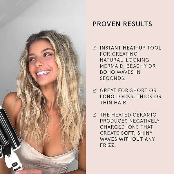 BONDIBOOST Wave Wand Hair Curling Iron Wand [25 mm], 1 Inch Ceramic Tourmaline Triple Extra Large Barrels + Long Lasting, Natural Looking Waves + Instant Heat Up for Fast Styling - Image 6