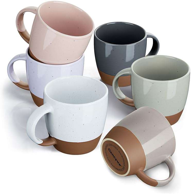 Morandi Color Ceramic Coffee Mugs Set of 6 (Large),18 oz Coffee Cups with Handle, Latte Mug, Big Mug for Women, Men, Great for Tea Hot Chocolate, Microwave Safe, Modern, Unique Style for Any Kitchen - Image 1
