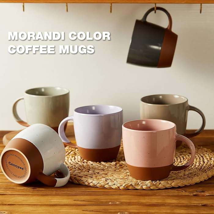 Morandi Color Ceramic Coffee Mugs Set of 6 (Large),18 oz Coffee Cups with Handle, Latte Mug, Big Mug for Women, Men, Great for Tea Hot Chocolate, Microwave Safe, Modern, Unique Style for Any Kitchen - Image 3