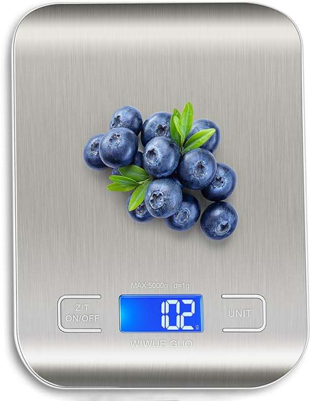 WIWUE GUO Food Scale, Kitchen Scale, Weight Scale Grams and Ounces for Weight Loss, Baking, Cooking, Keto and Meal Prep, LCD Display, 304 Stainless Steel - Image 1