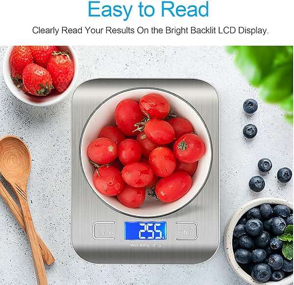 WIWUE GUO Food Scale, Kitchen Scale, Weight Scale Grams and Ounces for Weight Loss, Baking, Cooking, Keto and Meal Prep, LCD Display, 304 Stainless Steel - Image 2