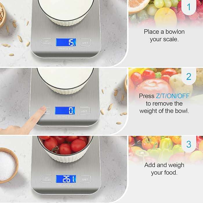 WIWUE GUO Food Scale, Kitchen Scale, Weight Scale Grams and Ounces for Weight Loss, Baking, Cooking, Keto and Meal Prep, LCD Display, 304 Stainless Steel - Image 3