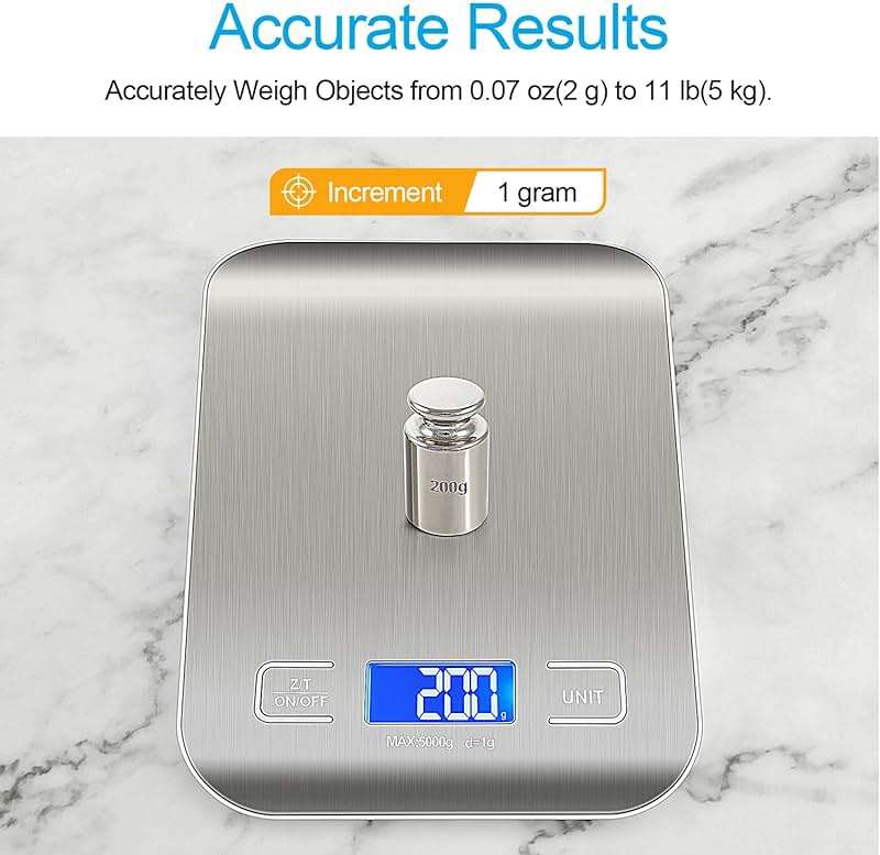 WIWUE GUO Food Scale, Kitchen Scale, Weight Scale Grams and Ounces for Weight Loss, Baking, Cooking, Keto and Meal Prep, LCD Display, 304 Stainless Steel - Image 4
