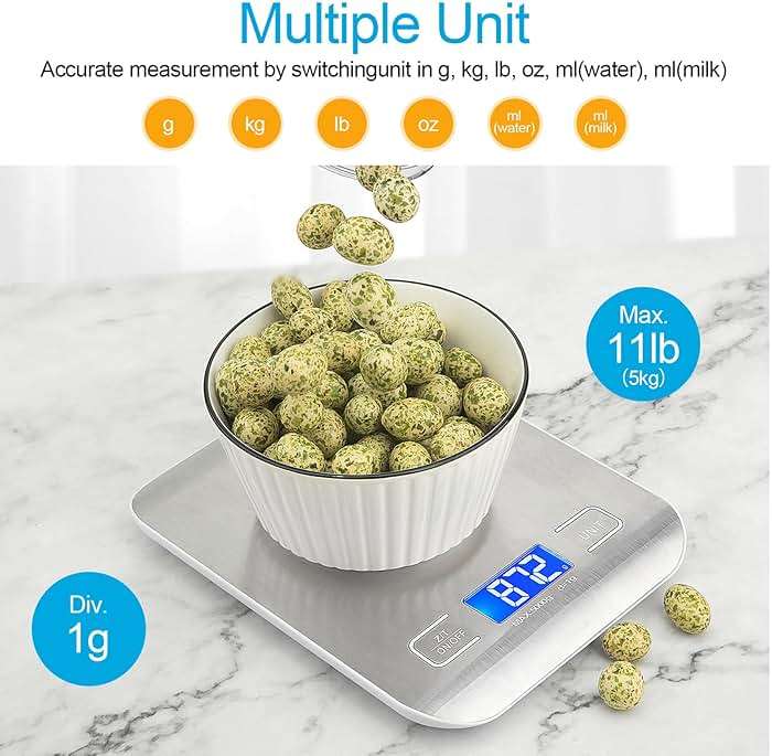 WIWUE GUO Food Scale, Kitchen Scale, Weight Scale Grams and Ounces for Weight Loss, Baking, Cooking, Keto and Meal Prep, LCD Display, 304 Stainless Steel - Image 5