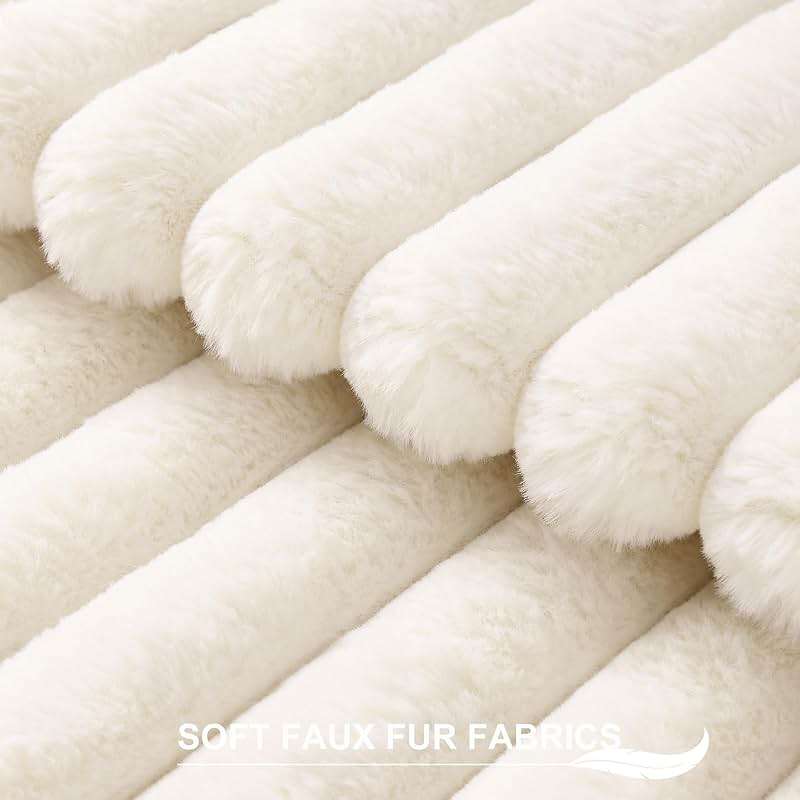 Pallene Faux Fur Plush Fall Throw Pillow Covers 18x18 Set of 2, Luxury Soft Fluffy Striped Decorative Pillow Covers for Sofa, Couch, Living Room, Cream White - Image 2