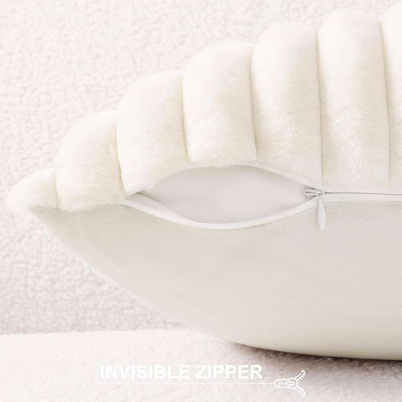 Pallene Faux Fur Plush Fall Throw Pillow Covers 18x18 Set of 2, Luxury Soft Fluffy Striped Decorative Pillow Covers for Sofa, Couch, Living Room, Cream White - Image 3