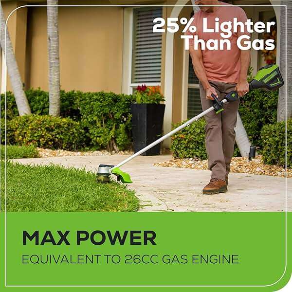 Greenworks 60V 16 Inch Brushless Cordless String Trimmer, Weed Wacker/Weed Eater with 2.5Ah Battery & Charger, Load N' Go Bump Feed, 53min Runtime, 26cc Gas Equivalent, 4 Year Warranty - Image 4
