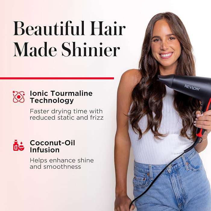 REVLON SmoothStay Hair Dryer with Diffuser, Ionic Ceramic Blow Dryer, Coconut Oil Infused for Frizz Control, Shine and Volume, 1875W Lightweight Dryer with Concentrator for Smooth or Curly Styles - Image 3