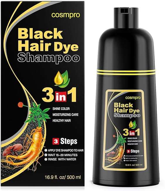 cosmpro Black Hair Dye Shampoo 3 in 1 for Women/Men for Gray Coverage Instant Hair Color Shampoo Semi Permanent Champu Para Cana - Image 1