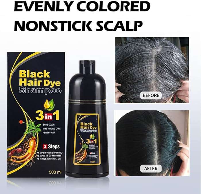 cosmpro Black Hair Dye Shampoo 3 in 1 for Women/Men for Gray Coverage Instant Hair Color Shampoo Semi Permanent Champu Para Cana - Image 2
