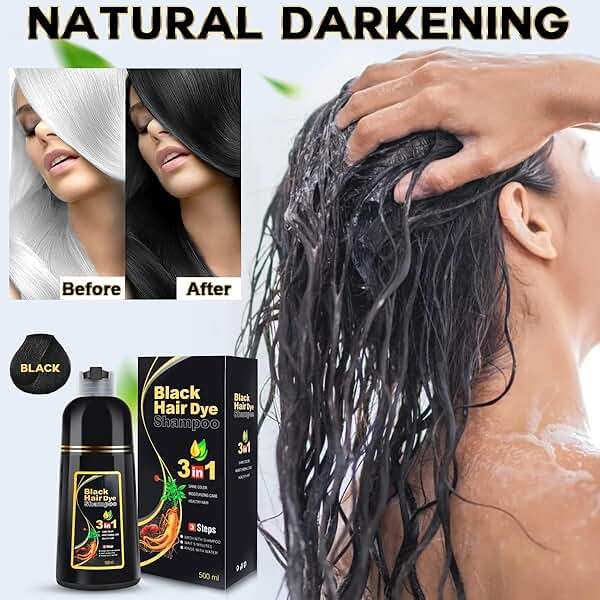 cosmpro Black Hair Dye Shampoo 3 in 1 for Women/Men for Gray Coverage Instant Hair Color Shampoo Semi Permanent Champu Para Cana - Image 4