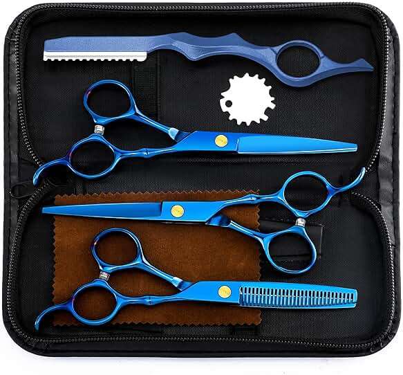 Professional Hair Cutting Scissors Sets Stainless Steel Barber Hairdressing Scissors Multifunctional Salon Thinning Scissors Straight Shears Tools for Men Women Home Use (Blue) - Image 1