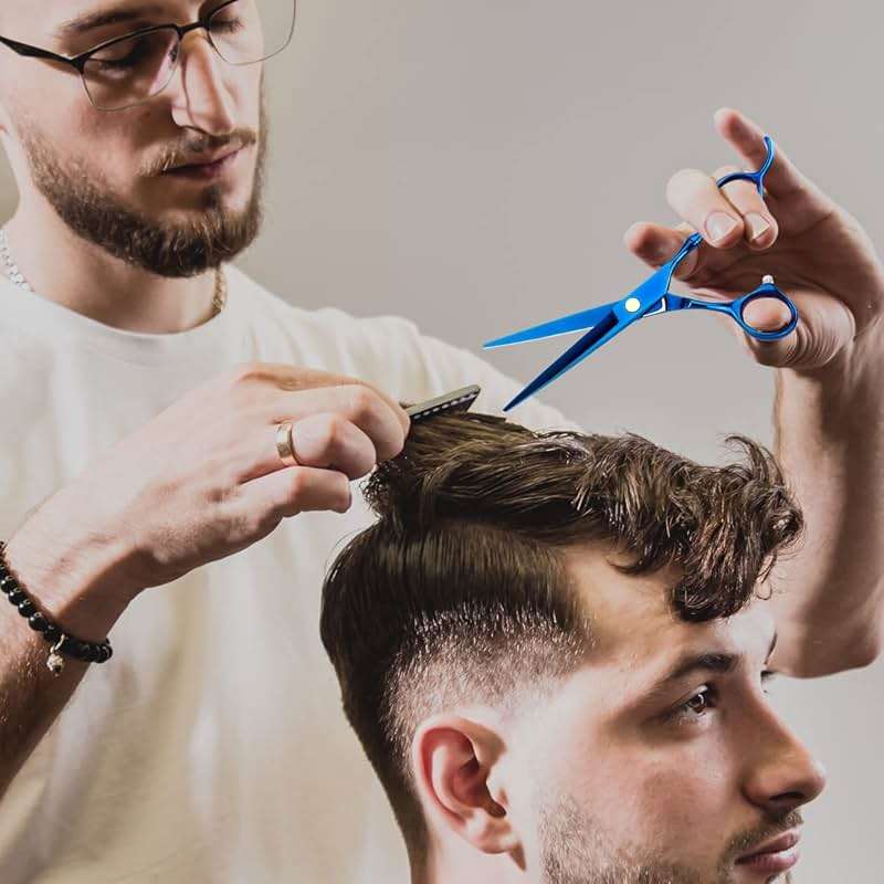 Professional Hair Cutting Scissors Sets Stainless Steel Barber Hairdressing Scissors Multifunctional Salon Thinning Scissors Straight Shears Tools for Men Women Home Use (Blue) - Image 2