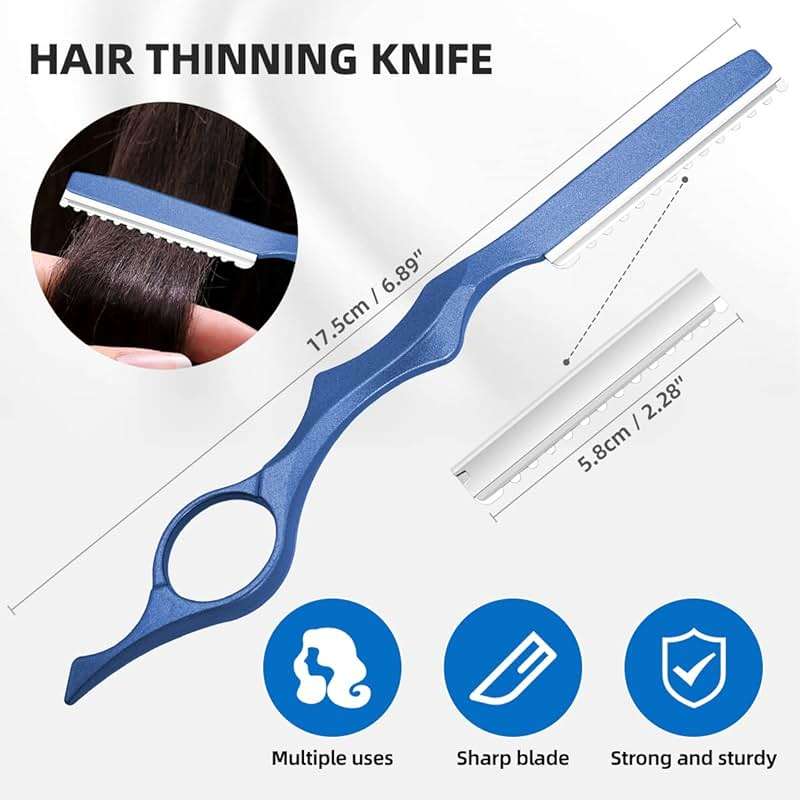 Professional Hair Cutting Scissors Sets Stainless Steel Barber Hairdressing Scissors Multifunctional Salon Thinning Scissors Straight Shears Tools for Men Women Home Use (Blue) - Image 3