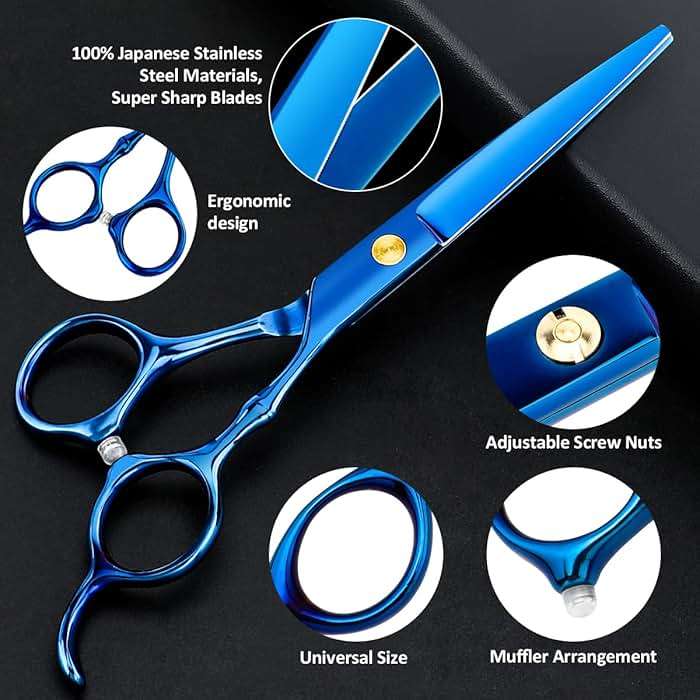 Professional Hair Cutting Scissors Sets Stainless Steel Barber Hairdressing Scissors Multifunctional Salon Thinning Scissors Straight Shears Tools for Men Women Home Use (Blue) - Image 4