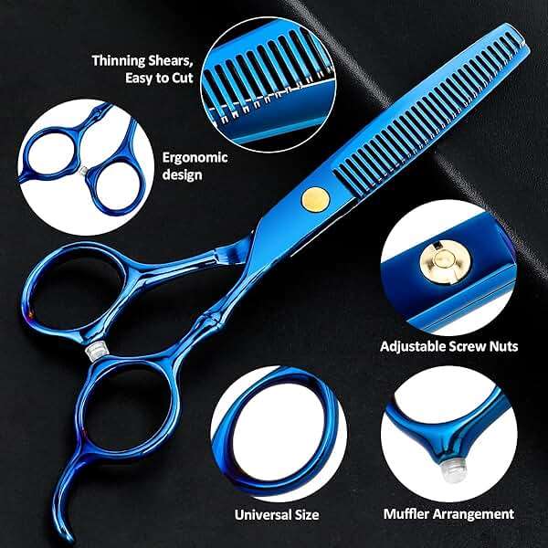 Professional Hair Cutting Scissors Sets Stainless Steel Barber Hairdressing Scissors Multifunctional Salon Thinning Scissors Straight Shears Tools for Men Women Home Use (Blue) - Image 5