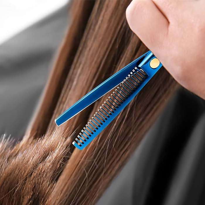 Professional Hair Cutting Scissors Sets Stainless Steel Barber Hairdressing Scissors Multifunctional Salon Thinning Scissors Straight Shears Tools for Men Women Home Use (Blue) - Image 6