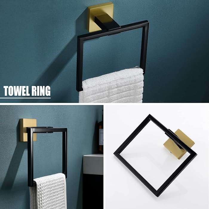 YACVCL 5 Pieces Bathroom Hardware Set, Black and Gold Towel Bar Set, 23.6 inch Towel Bar Hand Towel Holder Wall Mounted Stainless Steel - Image 5