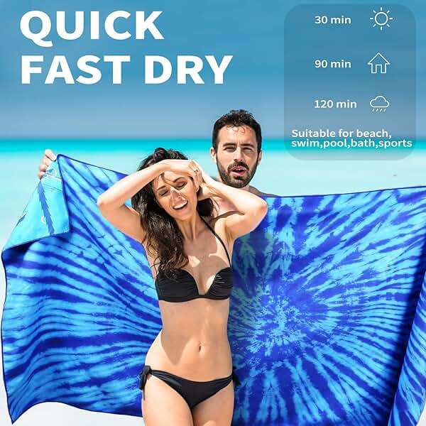 2 Pack Lightweight Thin Beach Towel Oversized 71"x32" Big Extra Large Microfiber Sand Free Towels for Adult Quick Dry Travel Camping Beach Accessories Vacation Essential Gift Blue Tie Dye Turtle - Image 4