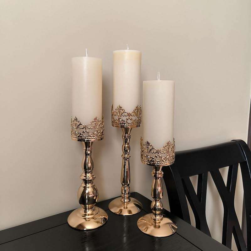 Candle Holders for Pillar Candles Set of 3 Gold Vintage Tall Candle Holders Decorative Large Table Centerpieces Candle Stand Decor - Image 5